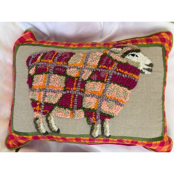 MacKenzie-Childs Other - MacKenzie-Childs Tartan Sheep Lumbar Throw Pillow 21.5"x15" Plaid Wool Applique
